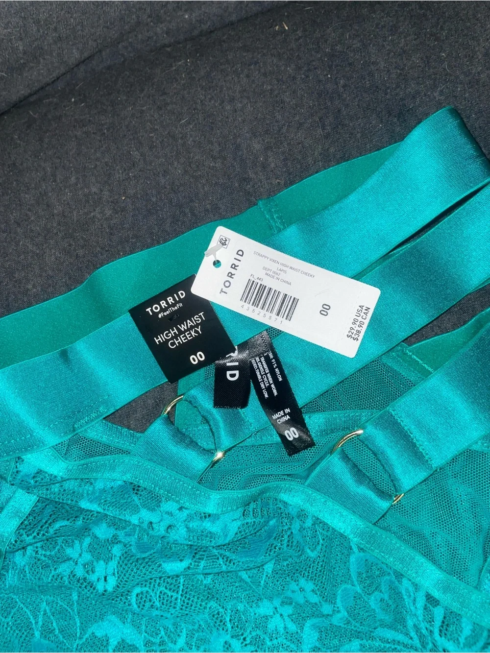Torrid Teal Lace Strappy Cheeky Bottom